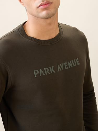 Image of Park Avenue Men Full Sleeve Slim Fit Solid Pattern Cotton Polyester Blend Regular Neck Regular Neck Casual Sweatshirt