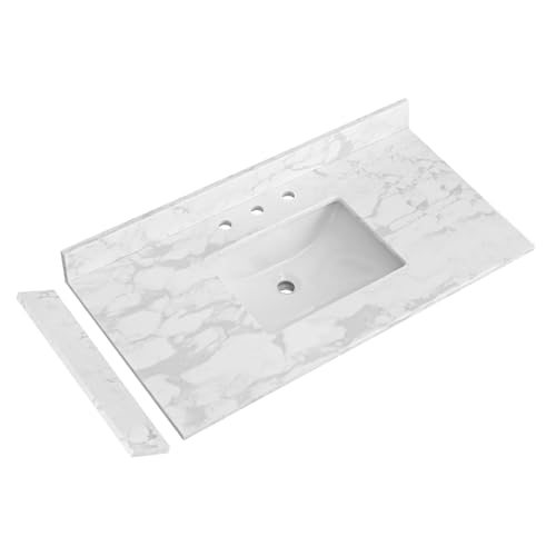 42-Inch Quartz Vanity Top with Sink and Backsplash