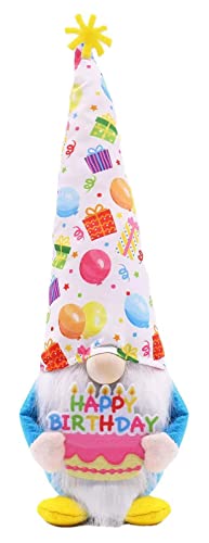 Happy Birthday Gnomes Decorations - Tomte Plush Gifts Handmade Party Hat With Colorful Balloons Cute Gnomes for Party Tiered Tray Decor Gifts for Kids and Women