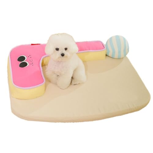 ペットマット 犬用 猫用 あごのせ 枕付き ペットクッション 滑り止め 取り外せるカバー 清掃しやすい 休憩 寝台 四季通用 (ピンク, XL)