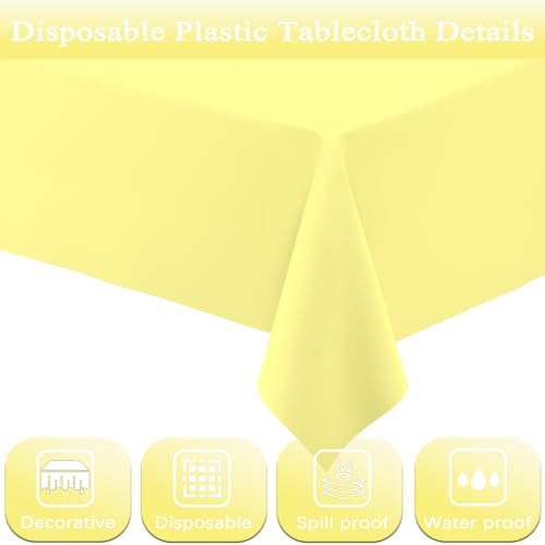 Image of WNINK 3 Pack Light Yellow Tablecloths, Yellow Disposable Plastic Waterproof Table Cover, 54 inch x 108 inch, for Birthday, Baby Shower,Wedding, Bridal Shower, Picnic Camping Parties
