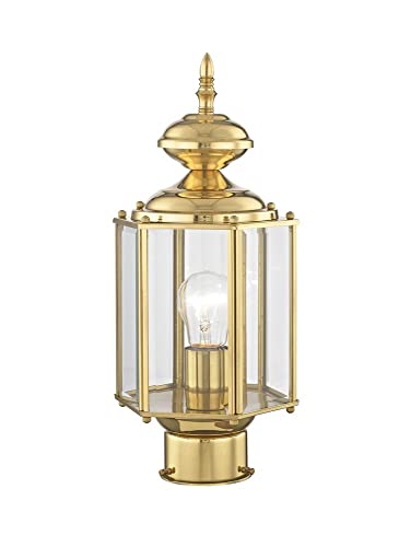 Image of Livex Lighting 2117-02 Post Light Fixture, Polished Brass | Clear Beveled Glass Shades