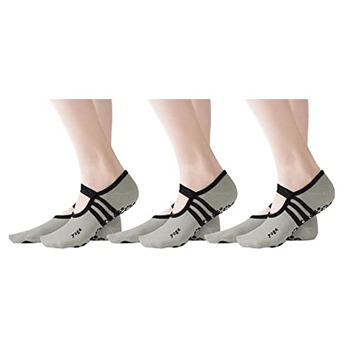 Non Slip Yoga Socks For Women, 3Pairs/Pack Grips Yoga Socks With Strap, Pilates Socks For Barre, Ballet, Dance, Workout, Fitness(Grey/3Pairs) #TOP7
