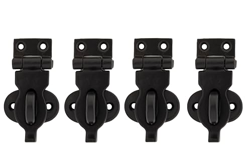 STALLION HARDWARE Length 3Inch Black Iron Hasp Latch Rust-Proof Black Powder Coat Finish, Set of 4