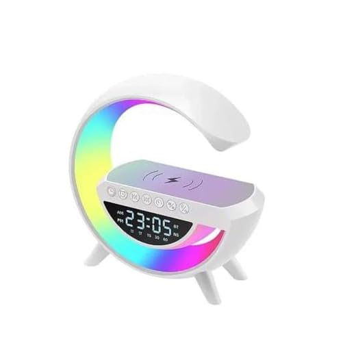 Luminária G RGB Colorida com Relógio Caixa de Som Bluetooth e Carregamento por Indução LCS Eletrônicos
