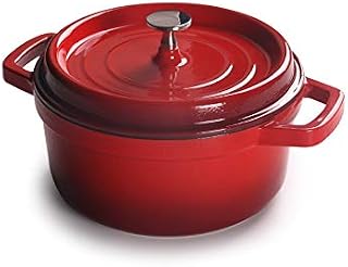 SUNMME Cacerola esmaltada de Hierro Fundido con Tapa, Mini Olla Redonda, Utensilios de Cocina, Color Rojo