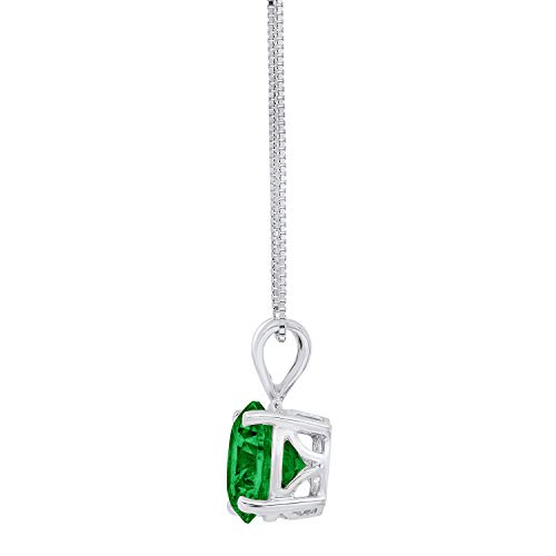 2.95 Ct Brilliant Round Cut Designer Simulated Cz Green Emerald Ideal Vvs1 Solitaire Pendant Necklace With 18" Gold Chain Box Solid 14K White Gold #TOP1