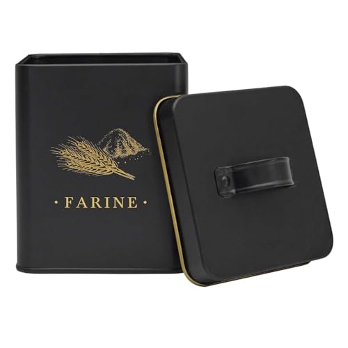 COOK CONCEPT - BT6812 Boîte en Métal Noir et Doré pour Conservation d'Ingrédients Secs, Design Élégant, Hermétique, pour Farine, Sucre ou Riz, Grande...