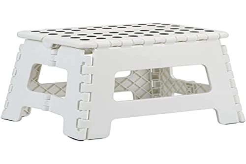 Relaxdays Tabouret Pliant M - Pliable - Portable - pour Le Voyage - Jusqu'à 120 kg - en Plastique - Hauteur : 22 cm - Blanc