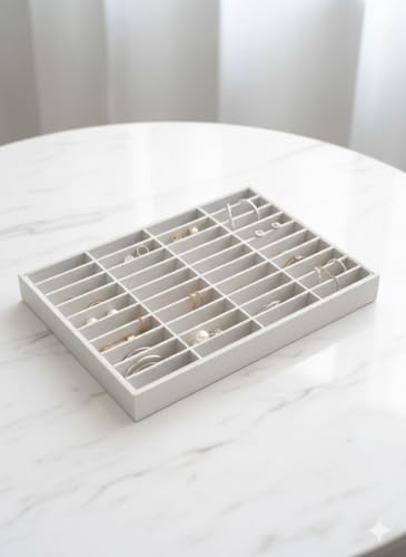 Image of Velvet Jewellry Drawer Organizer Stackable Tray (Beige, 40-Bangle-Beige)