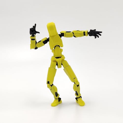 Image of VAALI Dummy 13 Action Figure Fully Assembled T13 Articulated Robot Toy with 12 Accessories (Swords Guns Extra Hands) 3D Printed Poseable Desktop Figure for Stop Motion Artists Gamers 5.4 inch (Yellow)