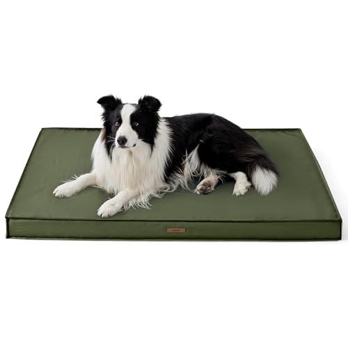 Image of LE SURE Outdoor Waterproof Dog Beds Large Sized,Orthopedic Pet Mat,35x22In | Crate Pad for Dogs with Oxford Fabric Surface,Removable Washable Cover,Egg Foam Kennel Pads,Non slip Bottom,Green