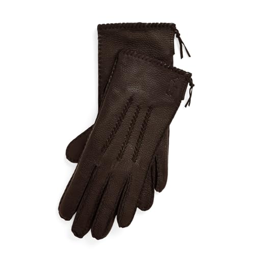 [POLO RALPH LAUREN] ポロ ラルフローレン レディース ステッチド スエード グローブ WG0057 (Brown(222)-シボ, M) [並行輸入品]