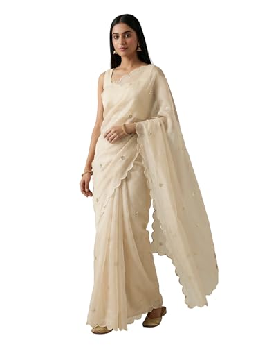 Image of Women's Pure Fandy Satin Sequin Embroidered work Saree with Dupion Unstitched Blouse Piece