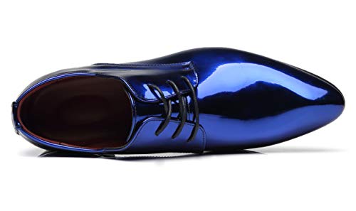 Santimon Men's Oxford Shoes Dress Pointed Toe Shiny Patent Leather Lace Up Casual Prom Party Shoes3