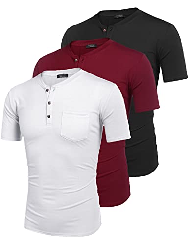 coofandy men39s 3 pack henley shirts short sleeve casual basic tees classic henley summer solid t shirts with pocket