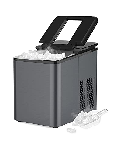 Portable Ice Maker, 9 Ice Cubes Ready in 6-8 Minutes, ETL certificated Makes 26.5 lbs in 24 hrs, Ice Machine for Home/Kitchen/Office/Bar, with Ice Scoop and Bucket,Grayâ€¦