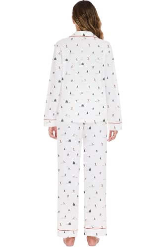 Image of LUBOT Christmas Pajamas for Women 100% Cotton Pajama 2 Piece PJ Set Soft Long Sleeve Button Xmas Print Loungewear XS-XXL