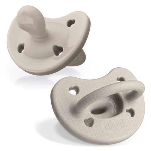 Image of Chicco PhysioForma Luxe Orthodontic Pacifier for Babies 6-16 Months, One-Piece 100% Soft Silicone, Supports Breathing, Textured Shield & Handle, Sterilizing Case, BPA Free, 2-Pack, Grey
