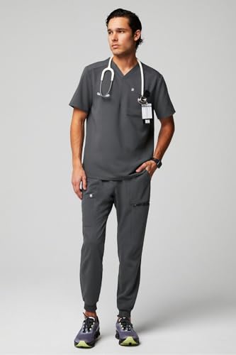 Image of Fabletics Men's Helix 1-Pocket Scrub Top - MotionTech, Wrinkle-Resist, Chest Pocket, Anti-Shrink, Semi-Slim Fit