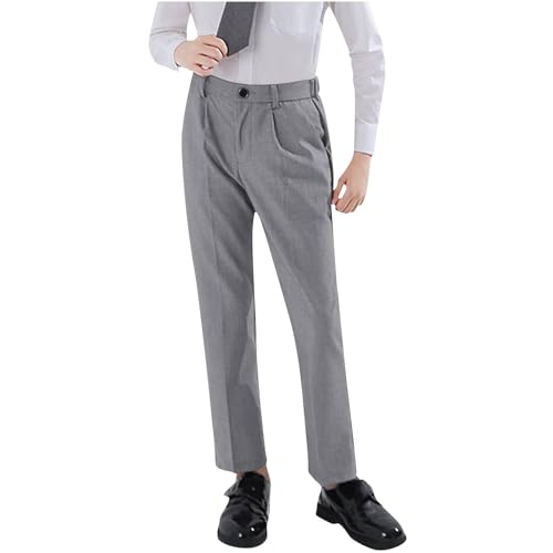 Boys School Uniform Pants Kids Straight Leg Dress Suit Pants Wrinkle-Free Stage Performance Formal Ceremony Outfits Gray