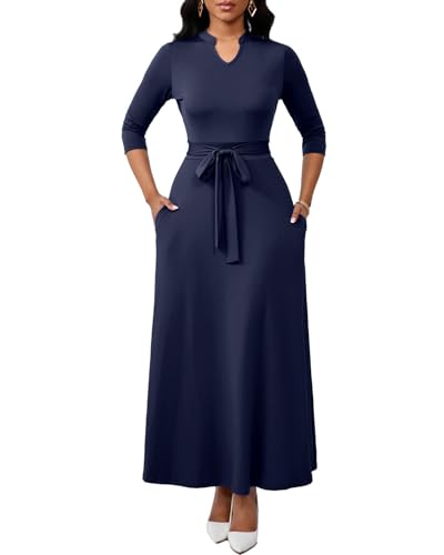 Image of BubFee Maxi Dresses for Women Semi Formal Long Dress 3 /4 Sleeve Casual A-line Church Dresses with Pockets