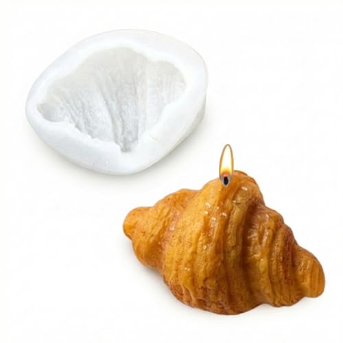 Image of Croissant Silicone Candle Mould | 3D Bakery Bread Dessert Shape Candle Making Mould | Food Cake Cupcake Wax Soap Resin Art Silicone Mould for DIY Handmade Decorative Candles (Croissant A)