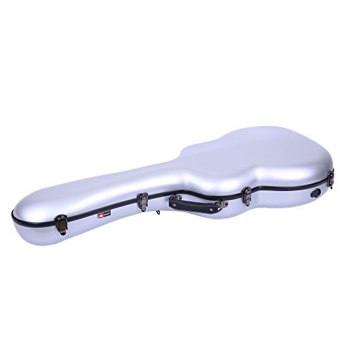 Image of Crossrock OM /000 Guitar Case, Compatible to 4 /4 Classical Guitar, Premium Fiberglass Shell Backpack Case in Silver (CRF2000OMSL)