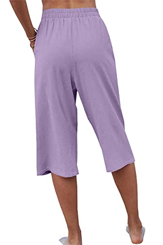 Image of Veatzaer Women's Elastic Waist 3 /4 Capri Harem Pants with Pockets Casual Loose Solid Yoga Trousers S-XXL
