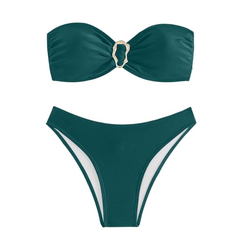 Generisch Camiseta sin tirantes de un solo color, sexy, traje de baño de dos piezas para mujer, camiseta de tirantes para hombre, brillante, Verde oscuro., L