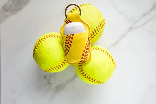 Hand Sanitizer Holder for Backpack Kids Travel Size Baseball Softball Keychain (Softball, Pack of 2)