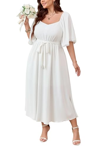 SCOMCHIC Women's Plus Size Formal Maxi Dress Summer Sweetheart Neckline 3/4 Sleeve A Line Flowy Wedding Guest Cocktail Dress