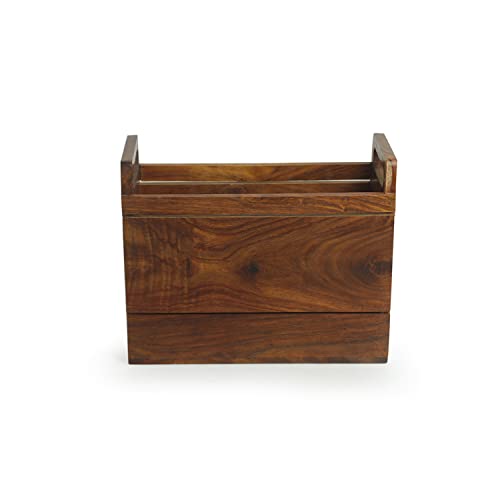 Image of ExclusiveLane 'The Elephant' Hand Carved Table Magazine Stand For Office Desk In Sheesham Wood - Magazine Holder For Living Room Study Table Wooden Newspaper Stand, 25.4X10.7X20.6 Cm