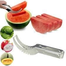 Watermelon Fork Cutter Slicer Tool, 2-in-1 Stainless Steel Fruit Cutter Melon Slicer Cutter Tool, Watermelon Cutting Tool for Home Party Camping Kitchen Gadget (Pack of 2)