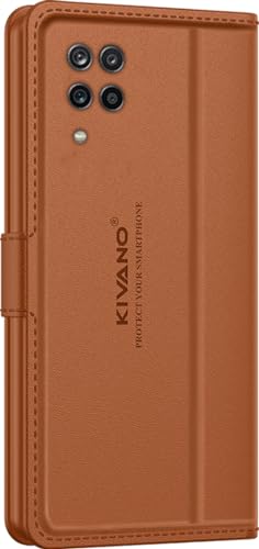 Image of KIVANO LUXE Compatible for Samsung Galaxy A12 / Samsung M12 / Samsung Galaxy F12 Luxury Handmade Leather Magnetic Flip Folio Case | Card Holder & Kickstand | Slim Protective Cover | Unisex - Brown