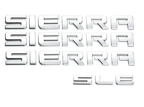 Image of 4Pc Sierra SLE Letter Emblem 3D Badge Front Door /Rear Tailgate Replacement for Sierra (Chrome)