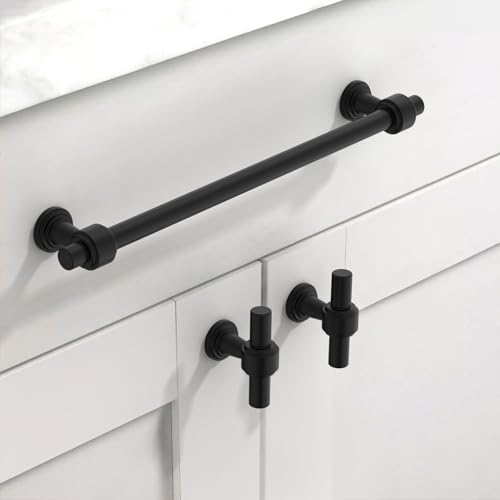 Image of 10 Pack 7.5 inch(192mm) Matte Black Cabinet Pulls Kitchen Cabinet Handles Black Cabinet Hardware Drawer Pulls for Cupboard CK0081