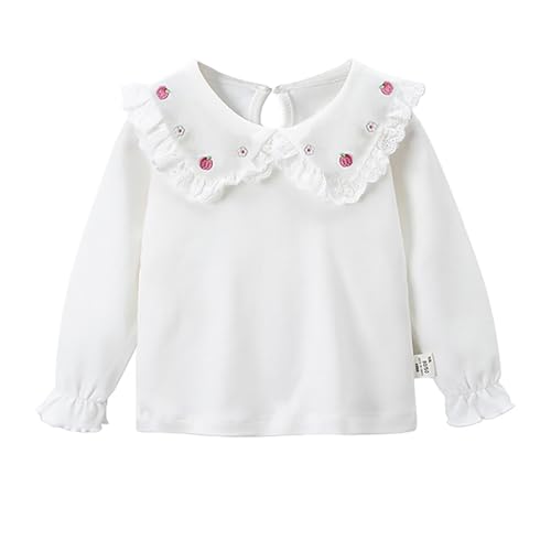 Kids Girls Cotton Lapel Collar Shirts Toddler Long Puff Sleeve Embroidered Lace Ruffled Peter Pan Collar Blouse Tops