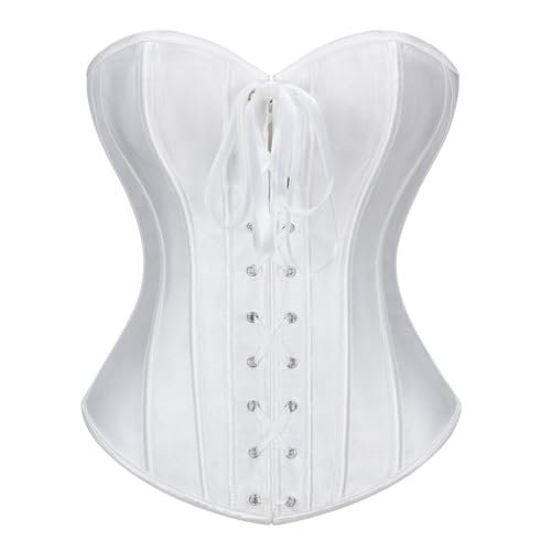 TRIWORKS Gorset Top damski Corsage Gorset sznurowany Bustier Gorset pod biustem satynowy Lace Up ściągacz talii na Halloween i gotyk S-XXL, biały, M