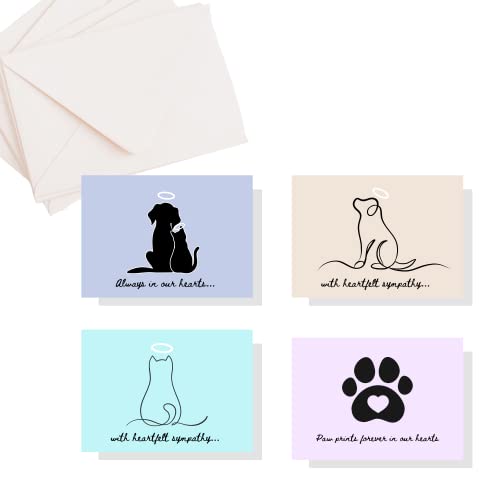 Image of Lashicorn Pet Sympathy Note Cards Bulk Mixed 16 Pack | 5.5 x 4 inches Notecard | 4 Designs | Pet Loss | 16 Total With Envelopes