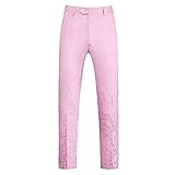 Mens Jacquard Floral Dress Pants Slim Fit Tuxedo Suit Pants Size 34 Pink