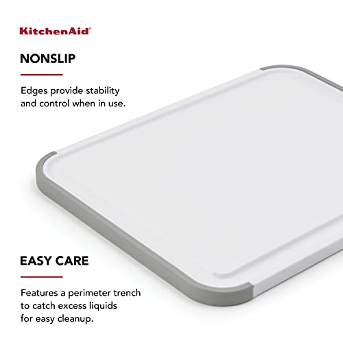 Kitchenaid Classic Plastic Cutting Board With Perimeter Trench And Non Slip Edges, Dishwasher Safe, 8 Inch X 10 Inch, White And Gray #TOP2