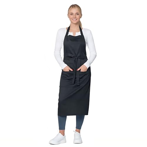 ZOLLNER Kochschürze in schwarz - robuste Grillschürze mit aufgenähten Taschen - Baumwolle - 75x100 cm - mit Bindebänder - waschbar bis 60°C - Oeko Tex® zertifiziert