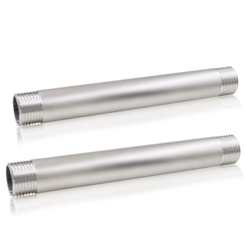 2 Stück Hahnverlängerung 1/2 Zoll x 150 mm, DN15 Gewindeverlängerung, 1/2 AG x 1/2 AG, 150MM Edelstahl Verlängerung Fitting, Anschluß Verlängerung für Trinkwasser und Heizung Installation