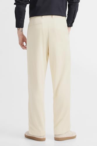 Image of SNITCH Men Casual Trousers | Loose Fit Pleated Front Plain Wide-Leg Style | Lightweight Polyester Blend Medium-Stretch Fabric for Summer & All-Day Comfort Wear