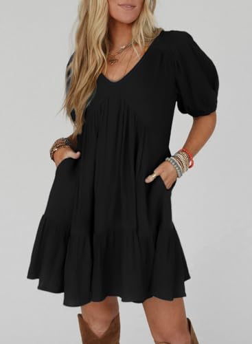 Acelitt Women's Summer Dresses 2025 Beach Casual Deep V Neck Loose Sundress Short Sleeve Mini Dress4