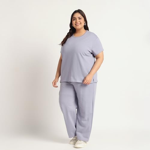 Image of Women's Relaxed Fit Cotton Co-Ord Set | Half Sleeve Top & Wide Leg Pants | Travel & Casual Wear
