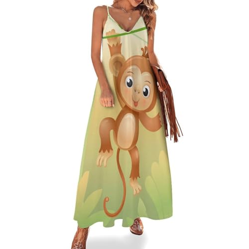 Robe longue femme été singe brun robe maxi sans manches voyages plage