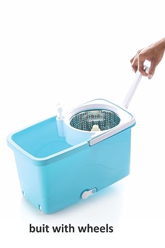 Ganesh Master Steel Quick Spin Mop, Rectangular Plastic Bucket Floor Cleaning Mop with Bucket, Easy in-Built Wheels & Big Bucket, Pocha for Floor Cleaning, Mopping Set (Blue) (Image - 4)