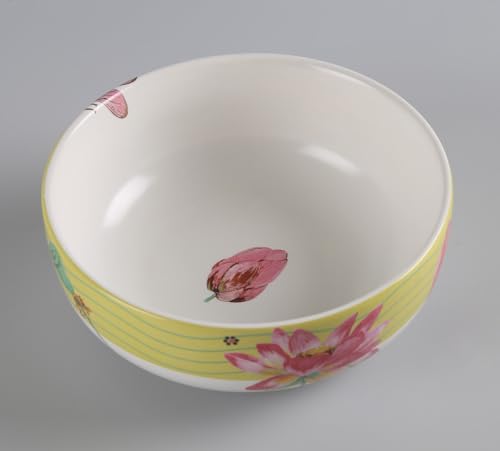 Image of India Circus by Krsnaa Mehta Lotus Pond Porcelain Serving Bowl for Snacks, Salads, Biryani, Ramen, Microwave & Dishwasher Safe, Perfect for Gift & Daily Use, Big Bowl 800 ml, Set of 1